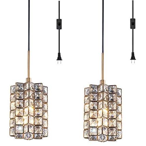 SHUPREGU Plug in Dimmable Pendant Light Ceiling Crystal Light Fixture Oil Rubbed Bronze Finish Lighting for Kitchen Island, Dining Room, Bedside LED Bulb Not Included, 2-Pack