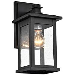 MICSIU Outdoor Wall Mount Light Fixture Exterior Sconces 1 Lighting Lantern Textured Black Finish with Clear Seedy Glass (Textured Black 1 Pack)