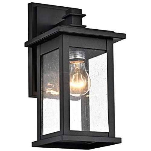 MICSIU Outdoor Wall Mount Light Fixture Exterior Sconces 1 Lighting Lantern Textured Black Finish with Clear Seedy Glass (Textured Black 1 Pack)