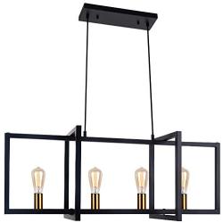 Modern Island Light for Kitchen Chandelier Light Fixture, 4-Light Rustic Pendant Light Vintage Dining Light Fixture Matte Black with Antique Brass Finish