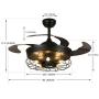 NOXARTE Industrial Ceiling Fan with Lights and Remote Control Reverse Retractable Blades Chandelier Lighting Fixture for Bedroom Living Room 36 Inch