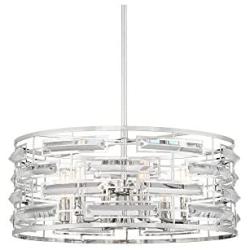 Smart Polished Nickel Pendant Chandelier 20'' Wide Modern Clear Crystal 6-Light Fixture for Dining Room House Foyer Kitchen Island Entryway Bedroom Living Room - Possini Euro Design