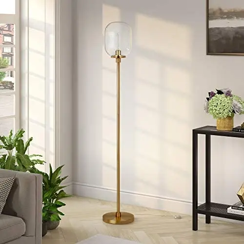 Henn&Hart FL0355 Industrial Modern Standing Floor Lamp for Living Room, Bedroom, Office, Gold/Clear Glass Henn&Hart FL0355 Industrial Modern Standing Floor Lamp for Living Room, Bedroom, Office, Gold/Clear Glass