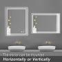 DLLT Dimmable Wall Mounted Mirror with Light, 32 x 24 Touch LED Lighted Bathroom Mirrors, Makeup Vanity Mirror with Lights for Bedroom, Waterproof Wall Lighting Mirror, Anti-Fog, (Horizontal/Vertical）