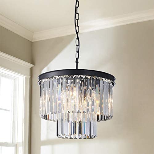 Saint Mossi Modern K9 Crystal Raindrop Chandelier Lighting Flush Mount LED Ceiling Light Fixture Pendant Lamp for Dining Room Bathroom Bedroom Livingroom 6 E12 Bulbs Required H14'' X D18''