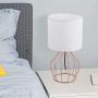 Hollowed Out Base Modern Lamp Bedside Table Lamp Set of 2 Geometric Desk Lamp with White Fabric Shade for Living Room Bedroom Guestroom - Rose Gold