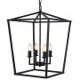 19.1'' Farmhouse Chandelier 4-Light Black Lantern Pendant Light Fixture Industrial Vintage Lantern Iron Cage Hanging Light for Dining Room Kitchen Island Hallway Foyer