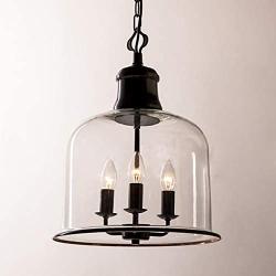 LITFAD 3 Lights Cup Shape Pendant Light Fixture Traditional Industrial Vintage Retro Single Chandelier Clear Glass Ceiling Light for Dining Room Hallway Bedroom Cafe Black