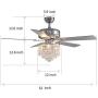 SILJOY 52” Modern Reversible Crystal Chandelier Ceiling Fan with Lights and Remote Elegant Indoor Fan Light Kit for Bedroom Dining Room 5 Wood Blades Silver
