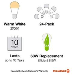 LEDVANCE 74765 A19 Efficient 8.5W Soft White 2700K 60W Equivalent A29 LED Light Bulb (24 Pack), 10 yr, 24 Count