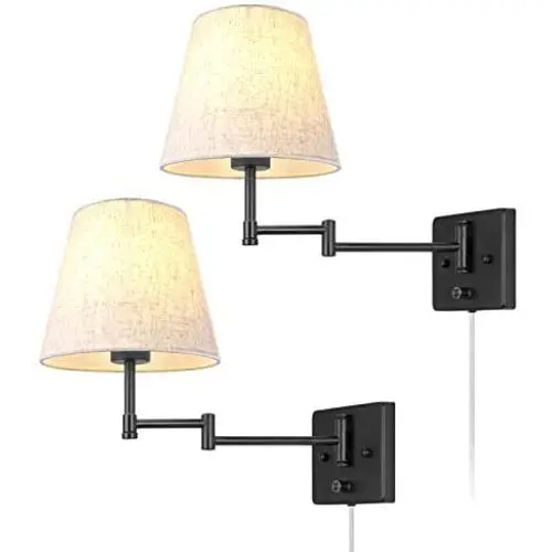 Swing Arm Wall Lamp Plug-in Cord Industrial Wall Sconce with On/Off Switch Wall Lights Fixtures 2-Lights Swing Arm Wall Lamp Plug-in Cord Industrial Wall Sconce with On/Off Switch Wall Lights Fixtures 2-Lights
