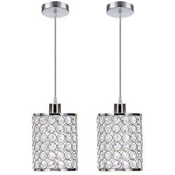 MonDaufie 2 Pack Crystal Pendant Light,Adjustable Ceiling Pendant Lighting for Kitchen Island,Dining Room,Bar,Dimmable Chandelier with Long Cord,Chrome Finish