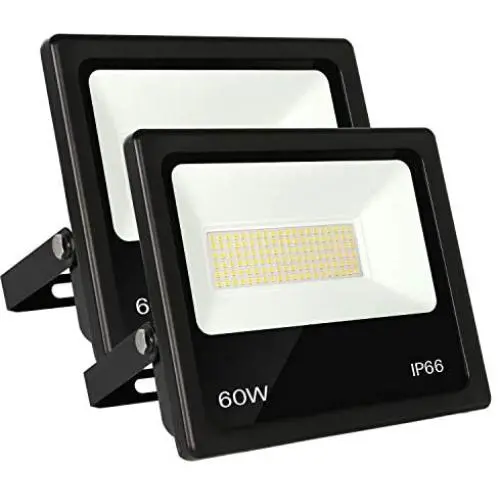 LED Flood Light, 60W 6600lm Super Bright Security Lights, 5000K Daylight White IP66 Waterproof Outdoor Flood Light for Garage, Garden, Lawn and Yard- 2 Pack