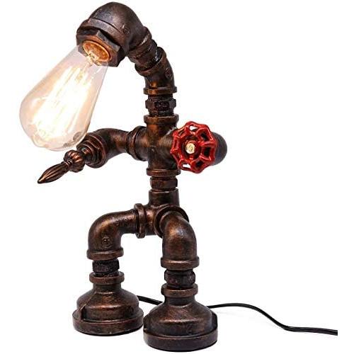 FRIDEKO Retro Industrial Steampunk Desk Lamp - Antique Iron Robot Metal Pipe Desk Table Lamp for Room Decor