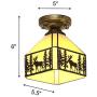KWOKING Lighting Vintage Elk Pattern Hanging Lamp Tiffany Stained Glass Flush Mount Ceiling Light Handmade Lamp Fixture for Living Room, Hallway, Kitchen - Bronze 7.48inch