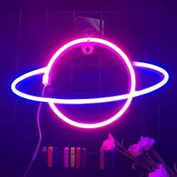 Blue Pink Color Galaxy Planet Neon Sign Light Glow in The Dark Ceiling Hanging Home Wall Party Decor,LED Hang Planets Neon Sign Create The Milky Way Atmosphere for Halloween Party