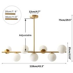 Modo Lighting Modern Gold Chandeliers Brushed Brass Ceiling Pendant Light Globe Glass Hanging Light for Dining Room Living Room Bedroom (7-Light)