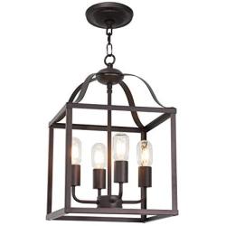 MELUCEE 4-Light Farmhouse Chandelier Foyer Lighting Oil Rubbed Bronze Finish, Bird Cage Lantern Pendant Lights Hallway Light Fixtures Ceiling Entry Chandelier Kitchen Island Lighting