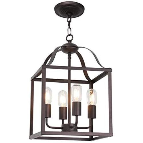 MELUCEE 4-Light Farmhouse Chandelier Foyer Lighting Oil Rubbed Bronze Finish, Bird Cage Lantern Pendant Lights Hallway Light Fixtures Ceiling Entry Chandelier Kitchen Island Lighting