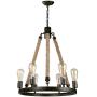 LNC Farmhouse Chandeliers Rustic Round Wagon Wheel 6-Light Fixture with Rope for Dining & Living Room, Bedroom and Foyer