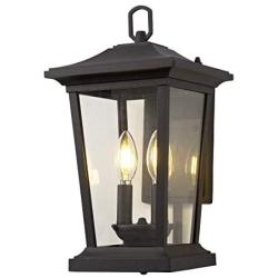 Smeike Outdoor Wall Sconce, Exterior Wall Mount Lighting Fixture with 2 Lights, Patio/Porch Lantern Light Fixtures in Matte Black Finish with Clear Glass, 40W