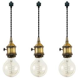 ANYE 1 ft Black Twisted Wire 3-Lights H-Type Track Pendant Light Copper Base Light Fixtures Retro Vintage Edison Socket Ceiling Light for Loft Corridor Dining Room Bedroom Bulb and Track Not Included