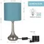 RZChome Blue Light Table Lamps Modern Table Lamps - Bedside Desk Lamp Set of 2, Small Nightstand Lamps for Bedroom, Living Room, Office with Fabric Lamp Shade and Metal Base