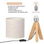 HAITRAL Small Bedside Table Lamp - Wooden Tripod Nightstand Lamp for Bedroom, Living Room, Office, Home with Fabric Linen Shade - 13.4 Inches (Without Bulb)