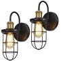 Hamilyeah Farmhouse Wall Sconces with Cage Shade, Industrial Hardwired Sconces Wall Lighting Fixture,Gooseneck Black and Gold Wall Light Indoor Set of Two for Bathroom, Bedroom, Living Room, UL listed