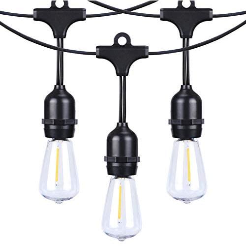 Afirst LED Outdoor Patio Lights 20Ft with 15 Bulbs Edison Lights Weatherproof Outdoor String Lights for Backyard Party Market Wedding Black