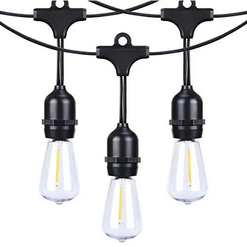 Afirst LED Outdoor Patio Lights 20Ft with 15 Bulbs Edison Lights Weatherproof Outdoor String Lights for Backyard Party Market Wedding Black