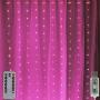 300LED Copper Wire Curtain Lights with Remote, 8 Modes DIY Pattern Flexible String Lights, Window and Wall Decorations for Garden, Room, Party (Pink)