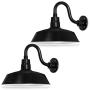 14in. Satin Black Outdoor Gooseneck Barn Light Fixture with 10in. Long Extension Arm - Wall Sconce Farmhouse, Antique Style - UL Listed - 9W 900lm A19 LED Bulb (5000K Cool White) - 2-Pack