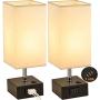 USB Table Lamp, Dreamholder Bedside Desk Lamp with 3 USB Charging Ports, Black Base Nightstand Lamp with Cream Fabric Shade, Perfect Lamps for Bedroom, Living Room, Office (Pack of 2)