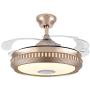 LUOLAX Bluetooth Music Ceiling Fan with Light Modern Champagne Gold Chandelier Invisible Retractable Fan Blades Light Fixture with Remote Control for Indoor Living Room Dining Room Bedroom