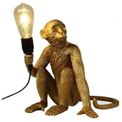 Bedside Lamp Nightstand Lamps Modern Monkey Table Lamp Creative Resin Sitting Monkey Bedside Lamp Living Room Desk Lights Industrial LOFT Animal Restaurant Lighting Lamps for Bedrooms (Color : Gold)