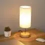 Bedside Lamp with USB port - Touch Control Table Lamp for Bedroom Wood 3 Way Dimmable Nightstand Lamp with Round Flaxen Fabric Shade for Living Room, Kids Room, College Dorm, Office(LED Bulb Included)
