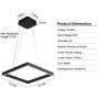 SUNMOO Modern Led Pendant Light Square Led Chandelier 1 Ring Acrylic Pendant Lighting Fixture for Bedroom Living Room Dining Room Kitchen Island 25W 6000K Not-dimmable 15.7L''15.7''W (Black)