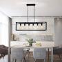 Garwarm 6 Light Rectangle Chandelier,Black Metal Linear Modern Pendant Lighting,Industrial Cage Kitchen Island Ceiling Light Fixture for Dining Room Kitchen