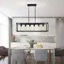 Garwarm 6 Light Rectangle Chandelier,Black Metal Linear Modern Pendant Lighting,Industrial Cage Kitchen Island Ceiling Light Fixture for Dining Room Kitchen