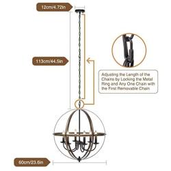 KingSo Pendant Light 6 Light Rustic Metal Chandelier 23.62 Oil Rubbed Bronze Finish Wood Texture Industrial Ceiling Hanging Light Fixture for Indoor Kitchen Island Dining Living Room Farmhouse