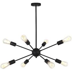 VINLUZ 8-Light Sputnik Chandelier Black Mid Century Modern Ceiling Light Industrial Pendant Lighting for Kitchen Dining Room Living Room