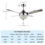 Tropicalfan Crystal Modern Ceiling Fan Remote Control Home Decoration Living Room Dinner Room Simple LED Mute Electric Fans Chandeliers 4 Stainless Steel Blades 44 Inch