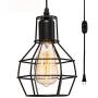 Creatgeek Plug-in Pendant Light with 16Cord and On/Off Dimmer Switch, Industrial Rustic Hanging Ceiling Lamps, Perfect Lighting Fixture for Kitchen Island Dining Room Living Room, Black Finish