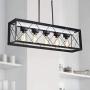 Bestier Painted White Wood Color Matte Black Metal Finish Farmhouse Kitchen Island Pendant Chandelier Lighting LED Ceiling Light Fixture Dining Room Livingroom Length 36 in Height 11 in Width 7.9 in