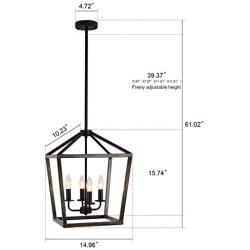 Lantern Oak Wrought Iron 4 Lights, Palacelantern Adjustable Height Pendant Light fixtures Ceiling Hanging with Iron Finish, Farmhouse, Foyer and Entryway, Dining Room, Kitchen