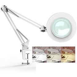 Hokone 3X Magnifying Lamp with Clamp, Magnifier Lamp Stepless Dimming, 3 Color Modes, 4.1'' Diameter Glass Lens, 350° Adjustable Metal Swivel Arm for for Reading/Office/Work