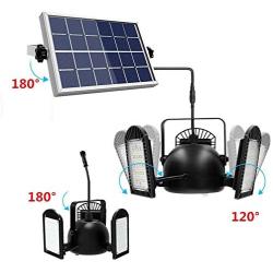 Solar Lights Outdoor, 3 Leaf Solar Pendant Light with Adjustable Multi-Position Panels, 60 LED IP65 Waterproof Solar Lamp with Remote Control, for Garage, Deck, Fence, Patio, Shed, Tent (Three Leaf)