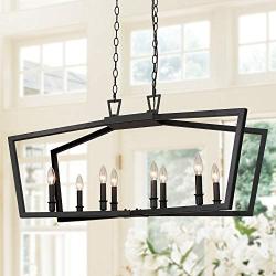 GEPOW Chandelier for Dining Room, Modern Black Wrought Iron Kitchen Island Lighting