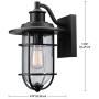 Globe Electric 44094 Turner 1-Light Indoor/Outdoor Wall Sconce, Black with Seeded Glass Shade